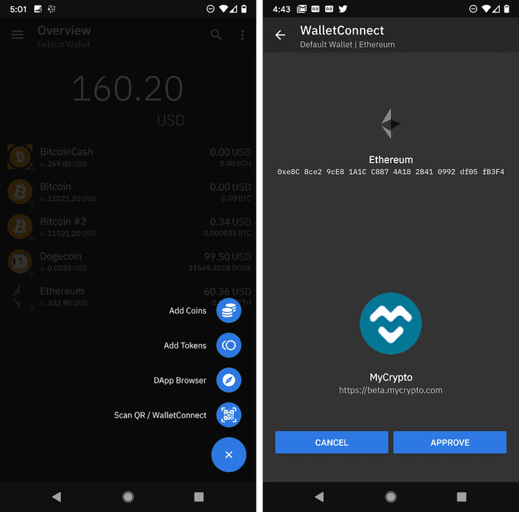 WalletConnect on Coinomi